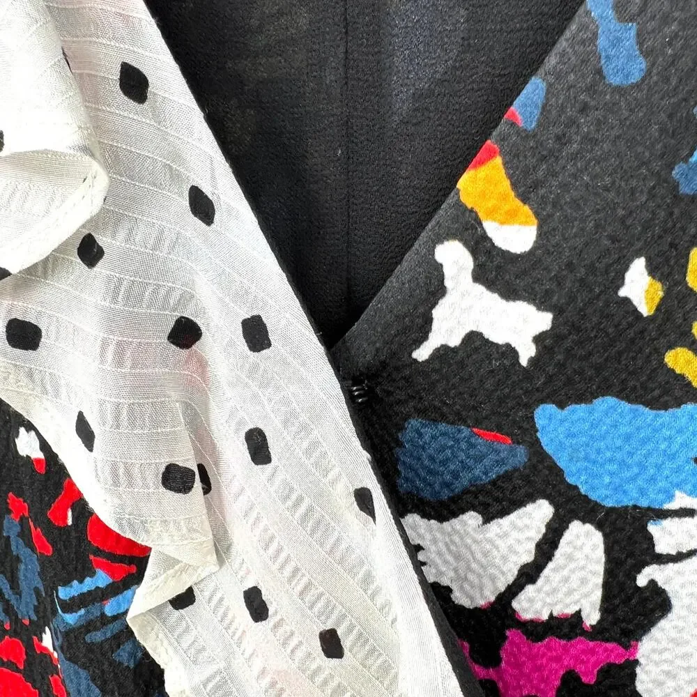 TANYA TAYLOR Bianka Combo Silk Wrap Dress Womens 8 Floral Polka Dot Ruffle Wrap - Picture 11 of 16